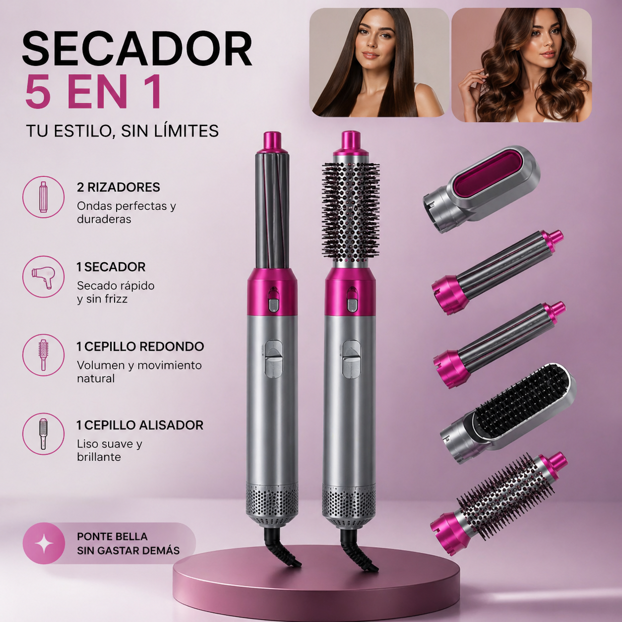 AirGlam 5X™ Secador Rizador 5 en 1