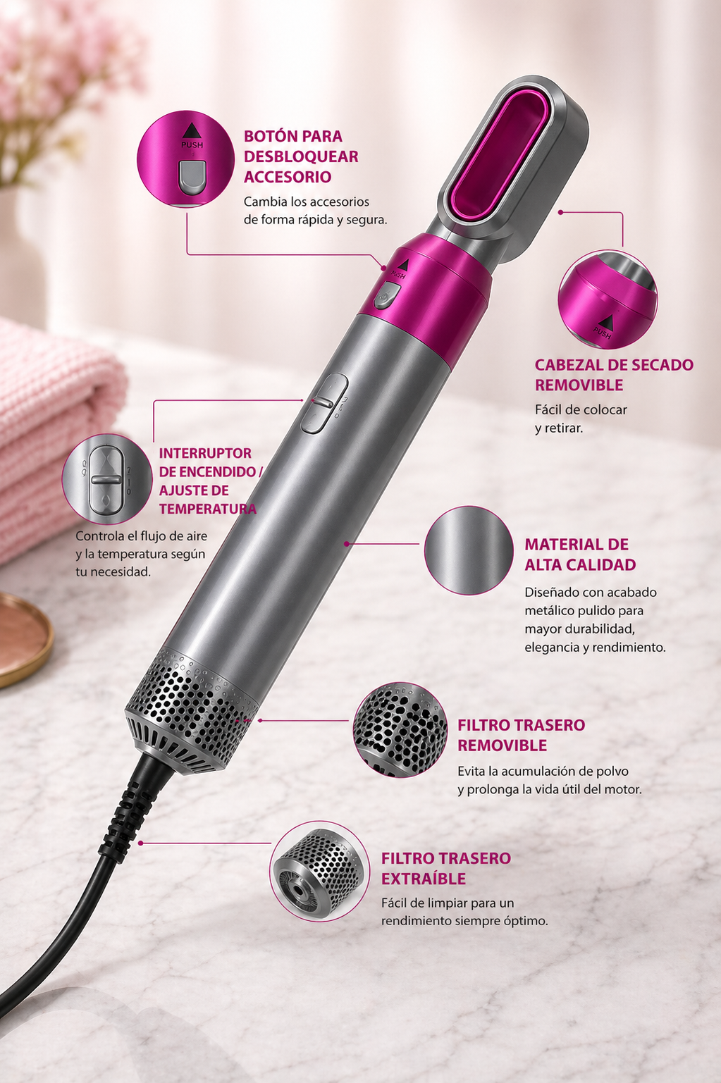 AirGlam 5X™ Secador Rizador 5 en 1