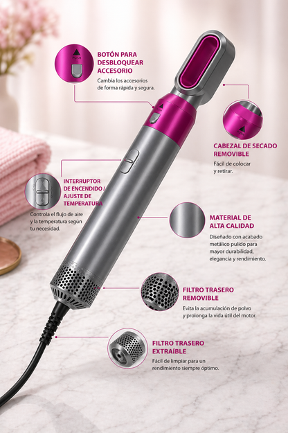 AirGlam 5X™ Secador Rizador 5 en 1